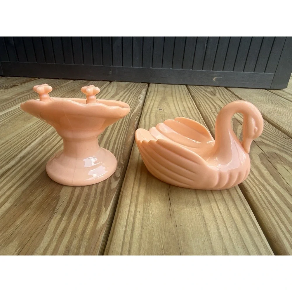 Vintage Peach Plastic Swan And Sink Soap Trinket Dish 1980s Cottage Farmhouse
